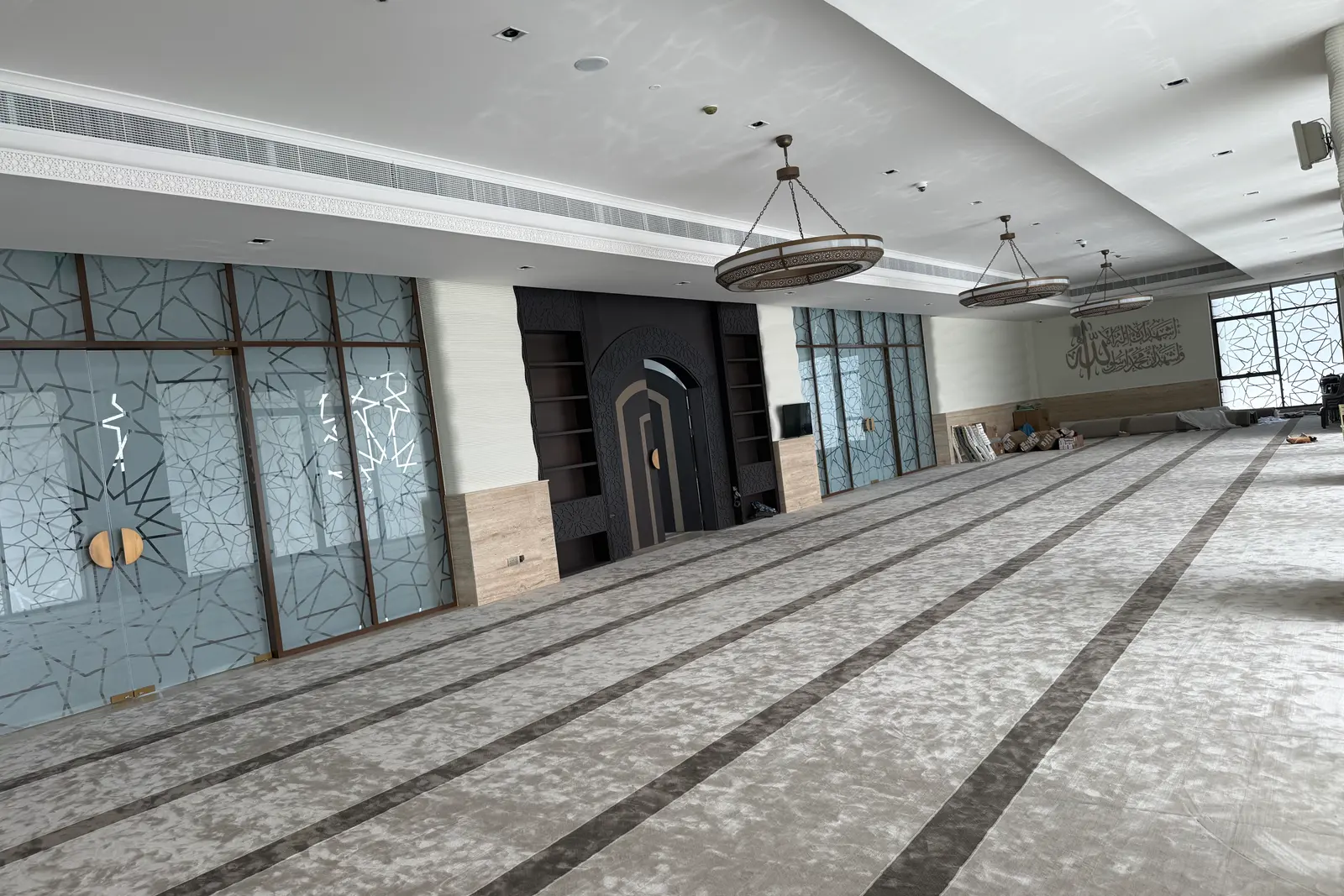 The prayer hall inside Saddiq Mosque, finished and in use