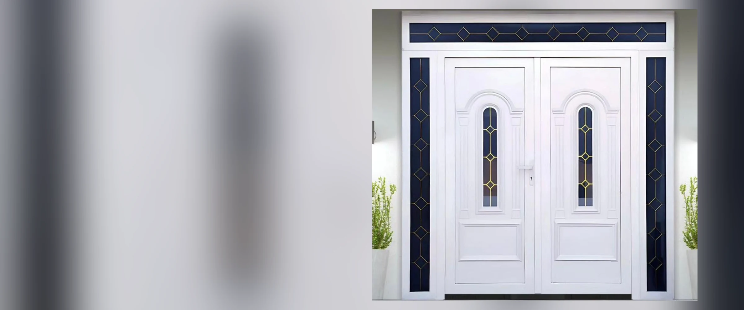 A white uPVC double entrance door with leaded glazing, supplied and fitted by Miles uPVC & Aluminium
